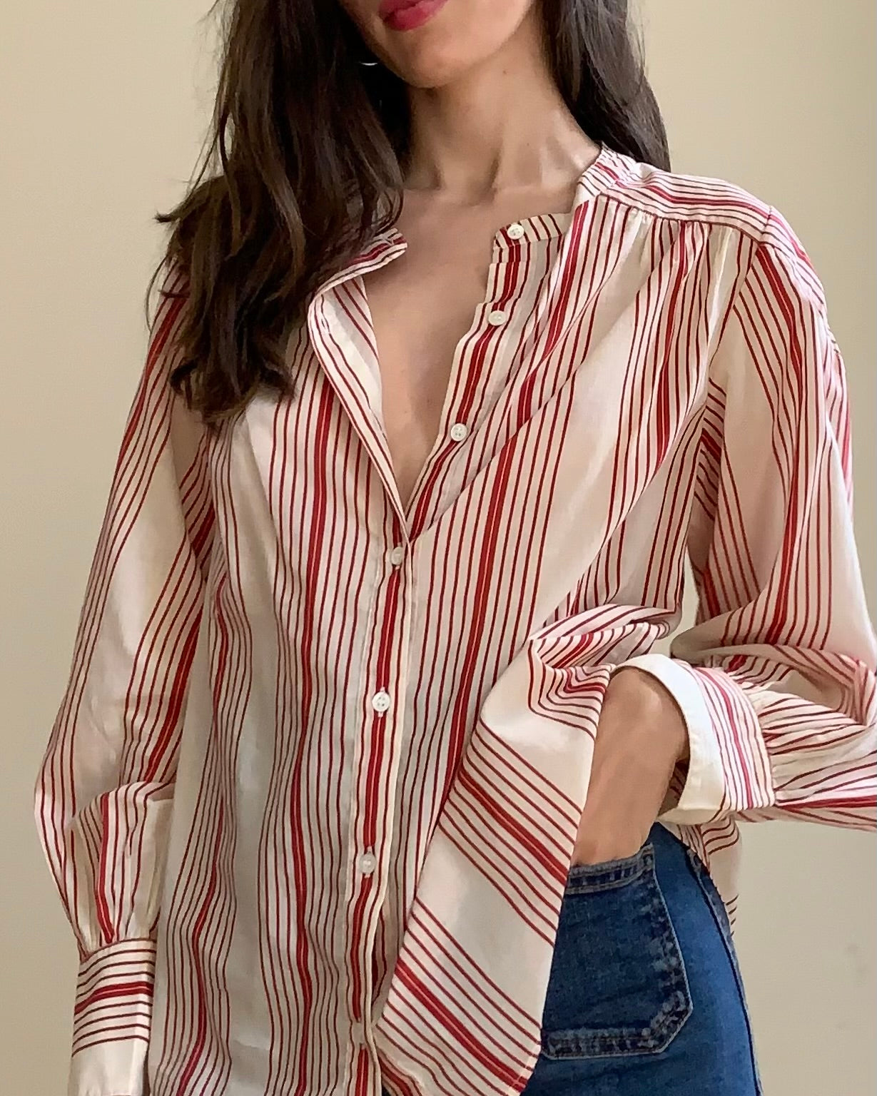 Edie Blouse - red ecru stripe
