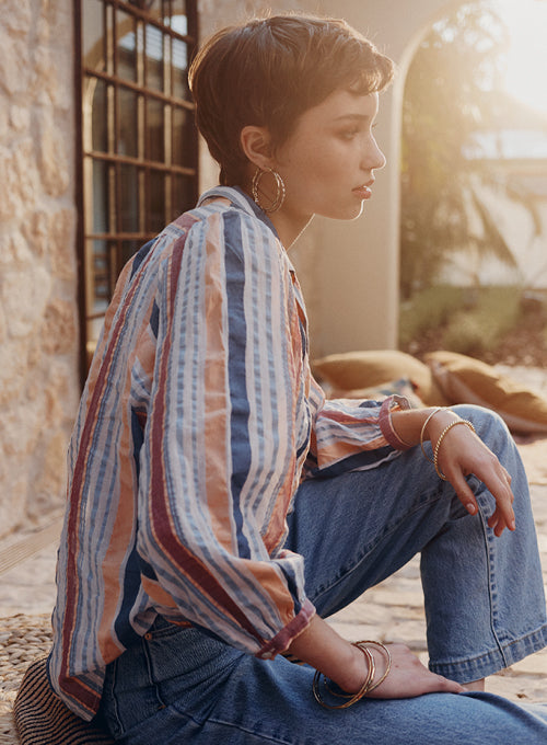 Ina blouse - blue rust stripe