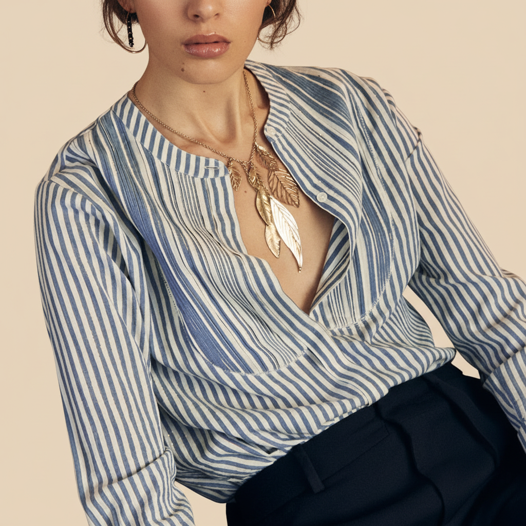 Pia Blouse Blue Stripe - Image 3 Retry