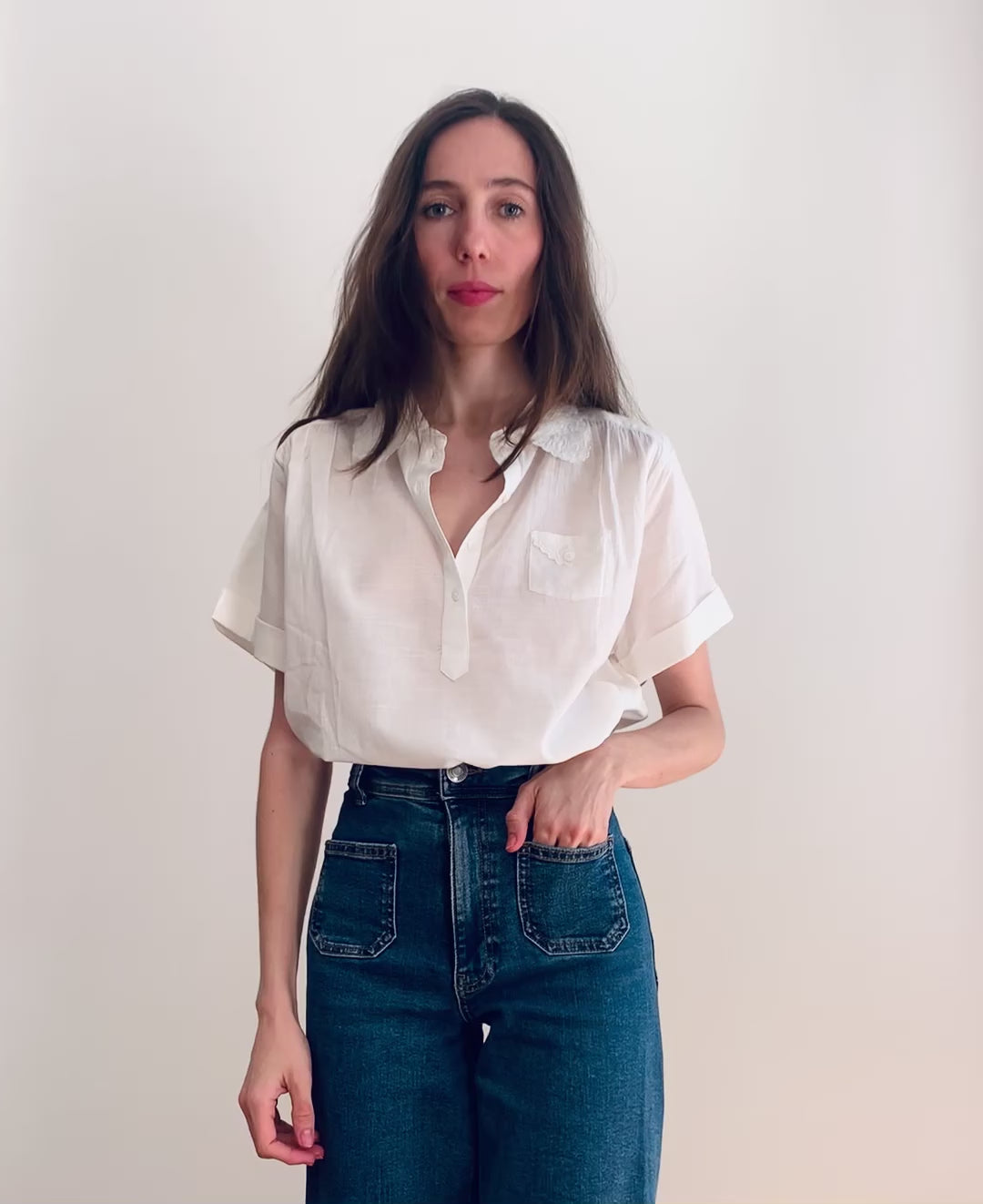 mamemiso。LACE COLLAR BLOUSE LACE COLLAR BLOUSE IN CHALK