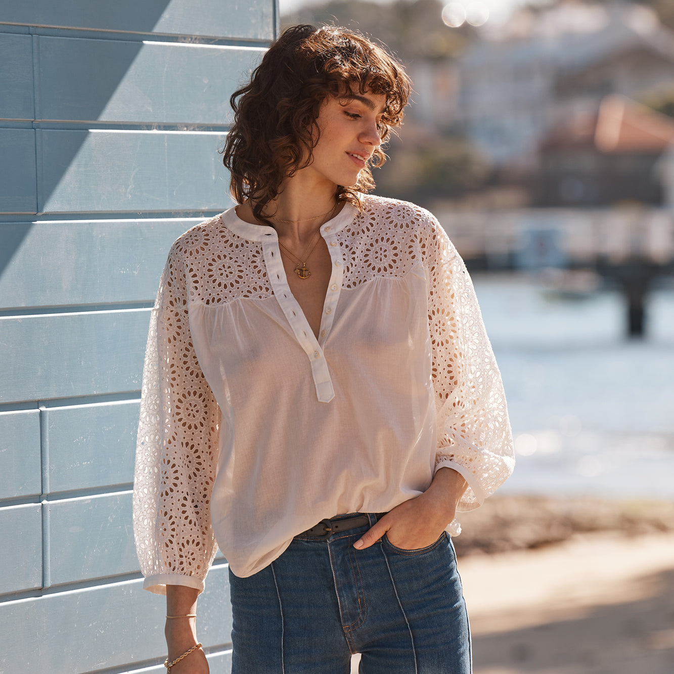 CIRCLE LACE BLOUSE IN CHALK