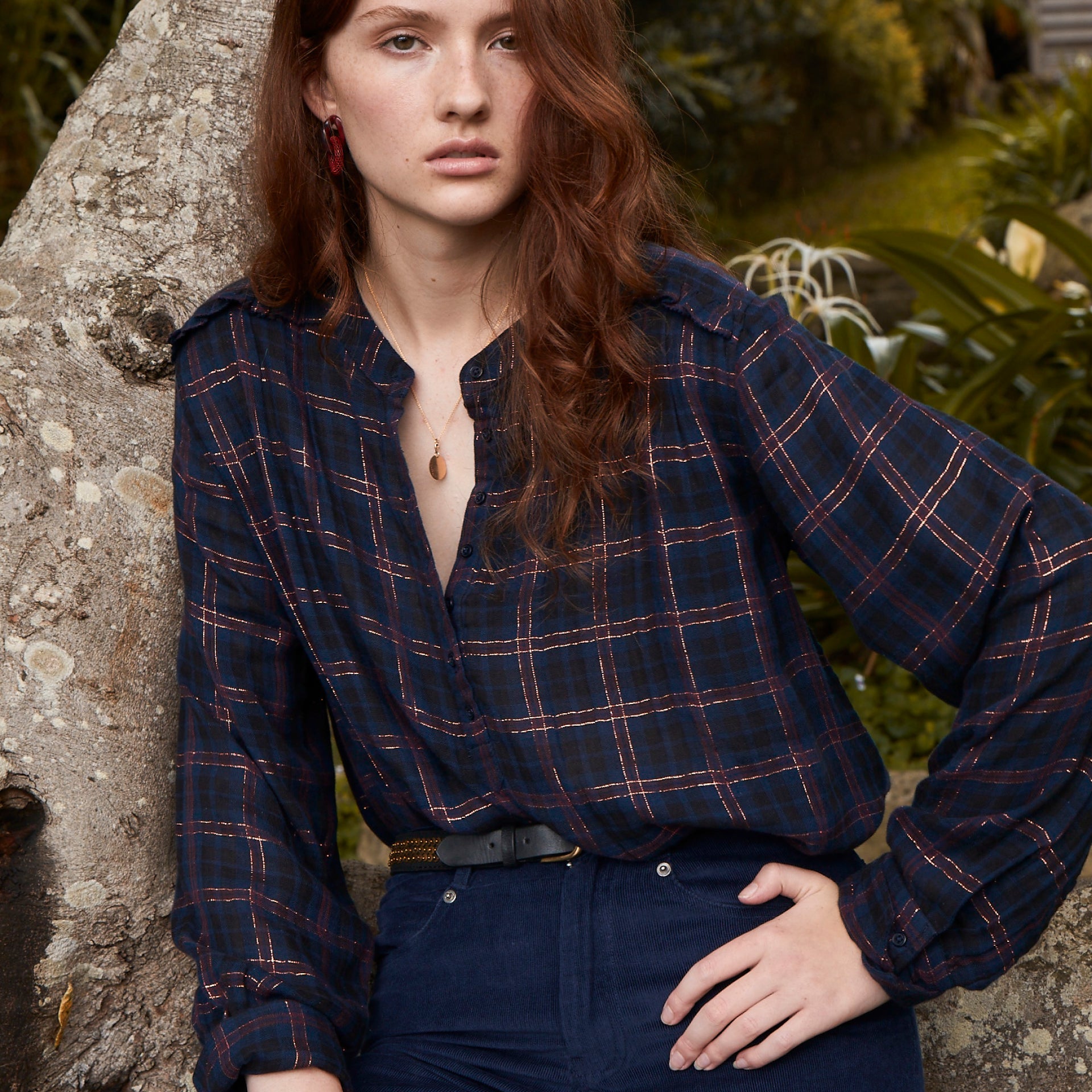 Amelie Blouse With Frill - Plaid lurex