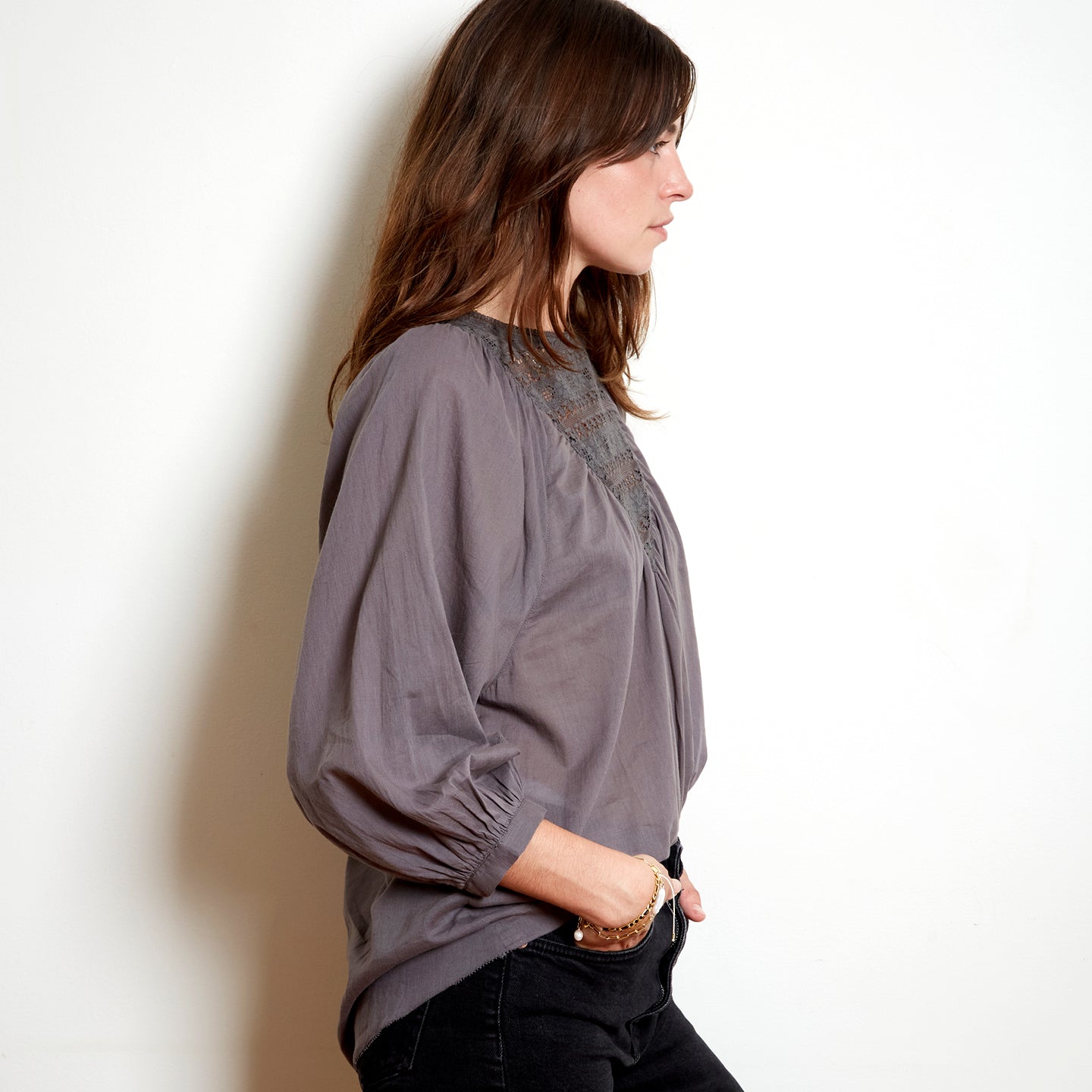 L’ANGE BLOUSE WITH SLEEVES - CHARCOAL