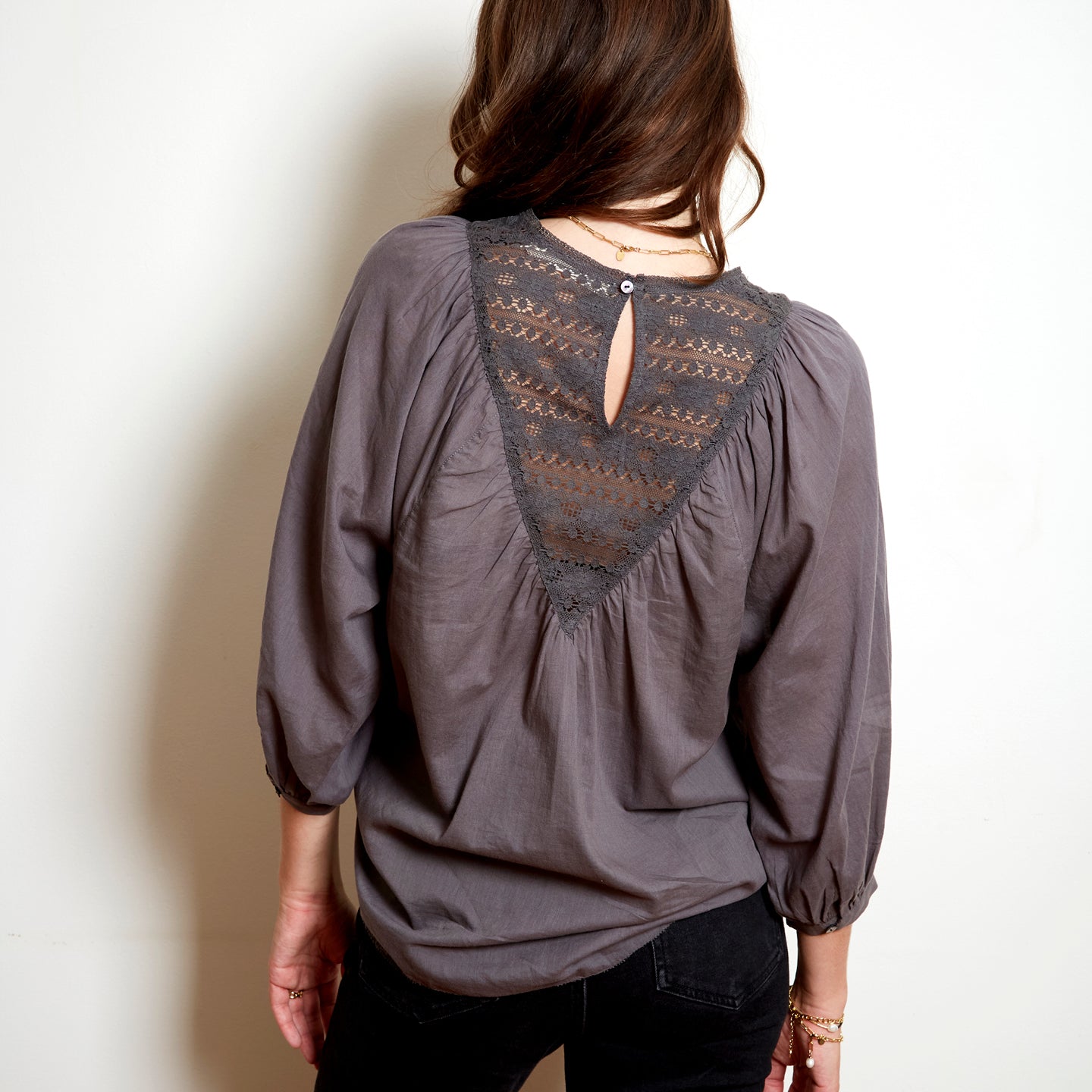 L’ANGE BLOUSE WITH SLEEVES - CHARCOAL