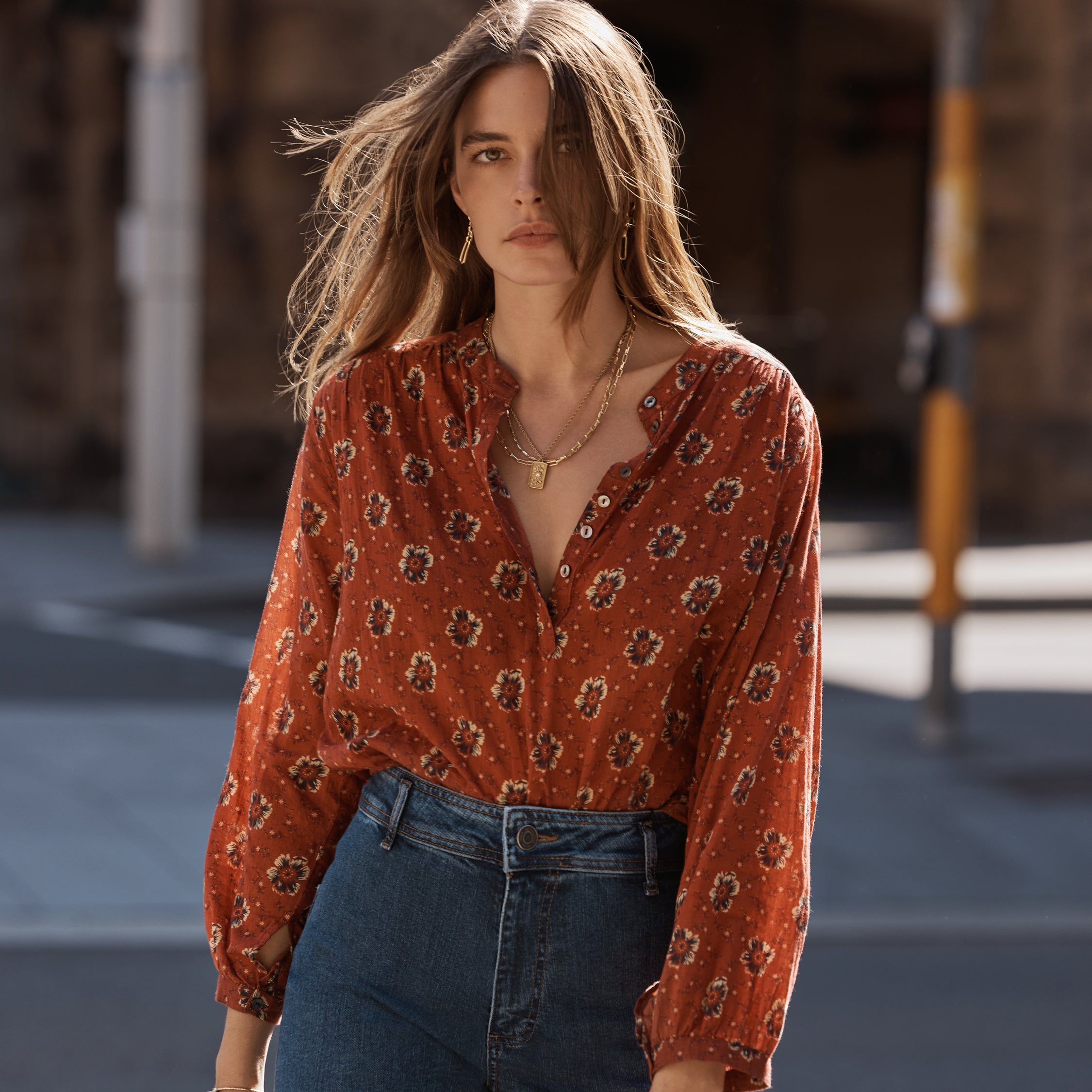 Persian Floral Ines Blouse in boho red